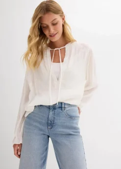 bonprix Kurzgrößen|Bekleidung·Shirts & Tops^Wide-Leg-Jeans, High Waist hellblau denim used