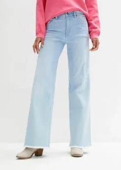bonprix Jeans|Bekleidung·Shirts & Tops^Wide-Leg-Jeans High Waist eisblau denim used
