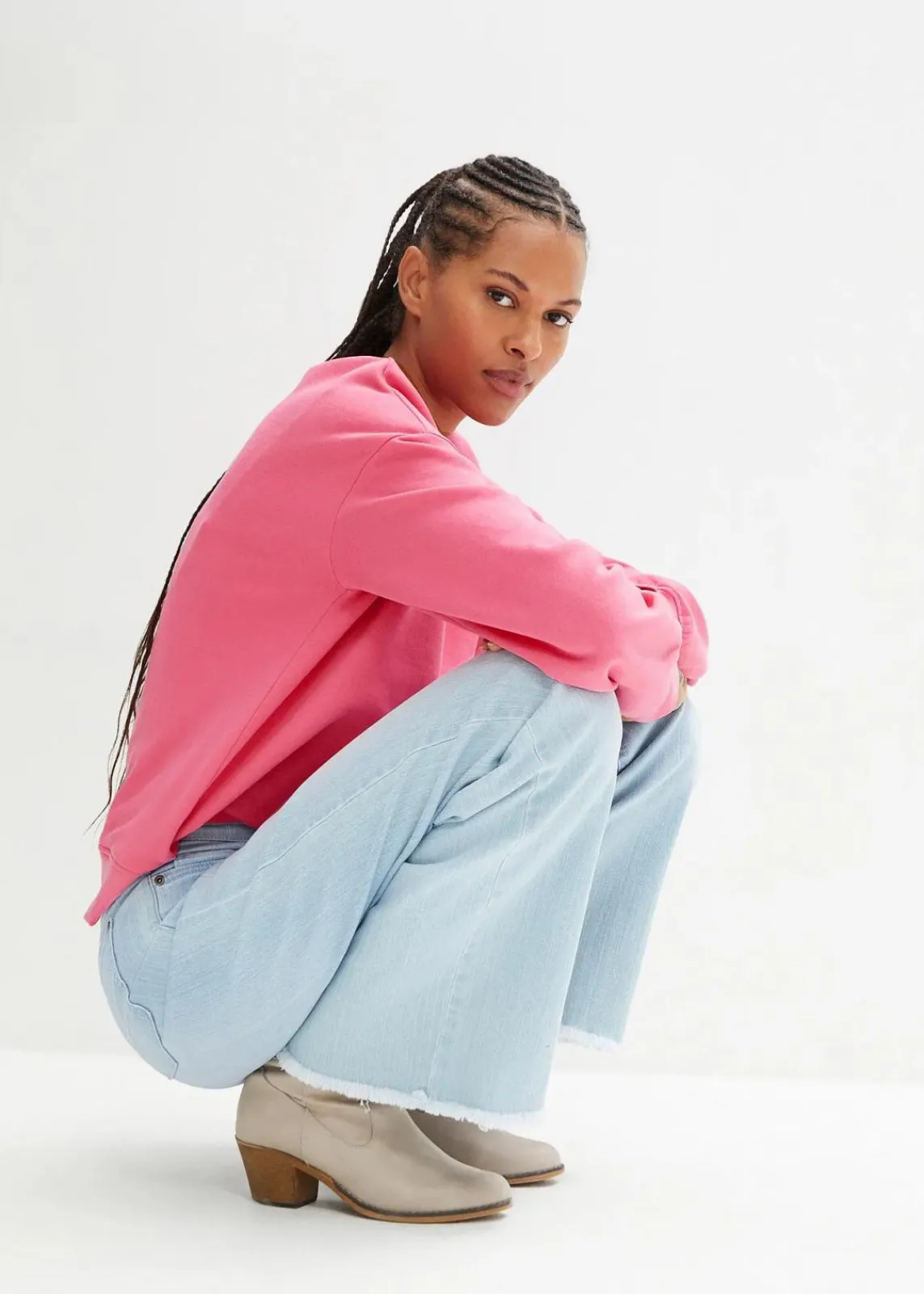 bonprix Jeans|Bekleidung·Shirts & Tops^Wide-Leg-Jeans High Waist eisblau denim used