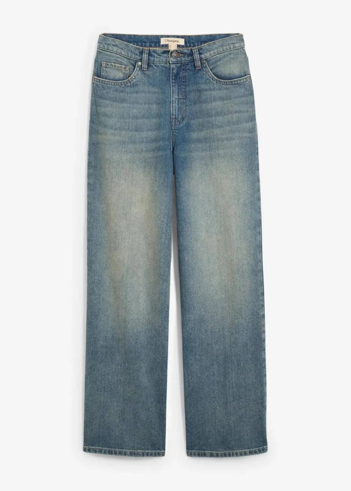 bonprix Jeans|Bekleidung·Shirts & Tops^Wide-Leg-Jeans High Waist hellblau denim used