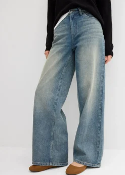 bonprix Jeans|Bekleidung·Shirts & Tops^Wide-Leg-Jeans High Waist hellblau denim used