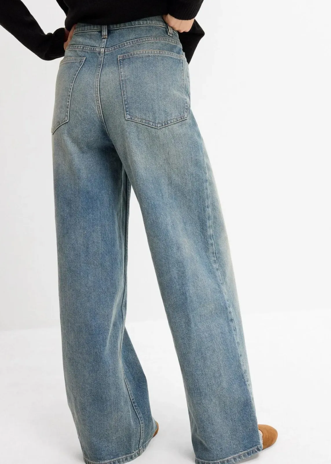 bonprix Jeans|Bekleidung·Shirts & Tops^Wide-Leg-Jeans High Waist hellblau denim used
