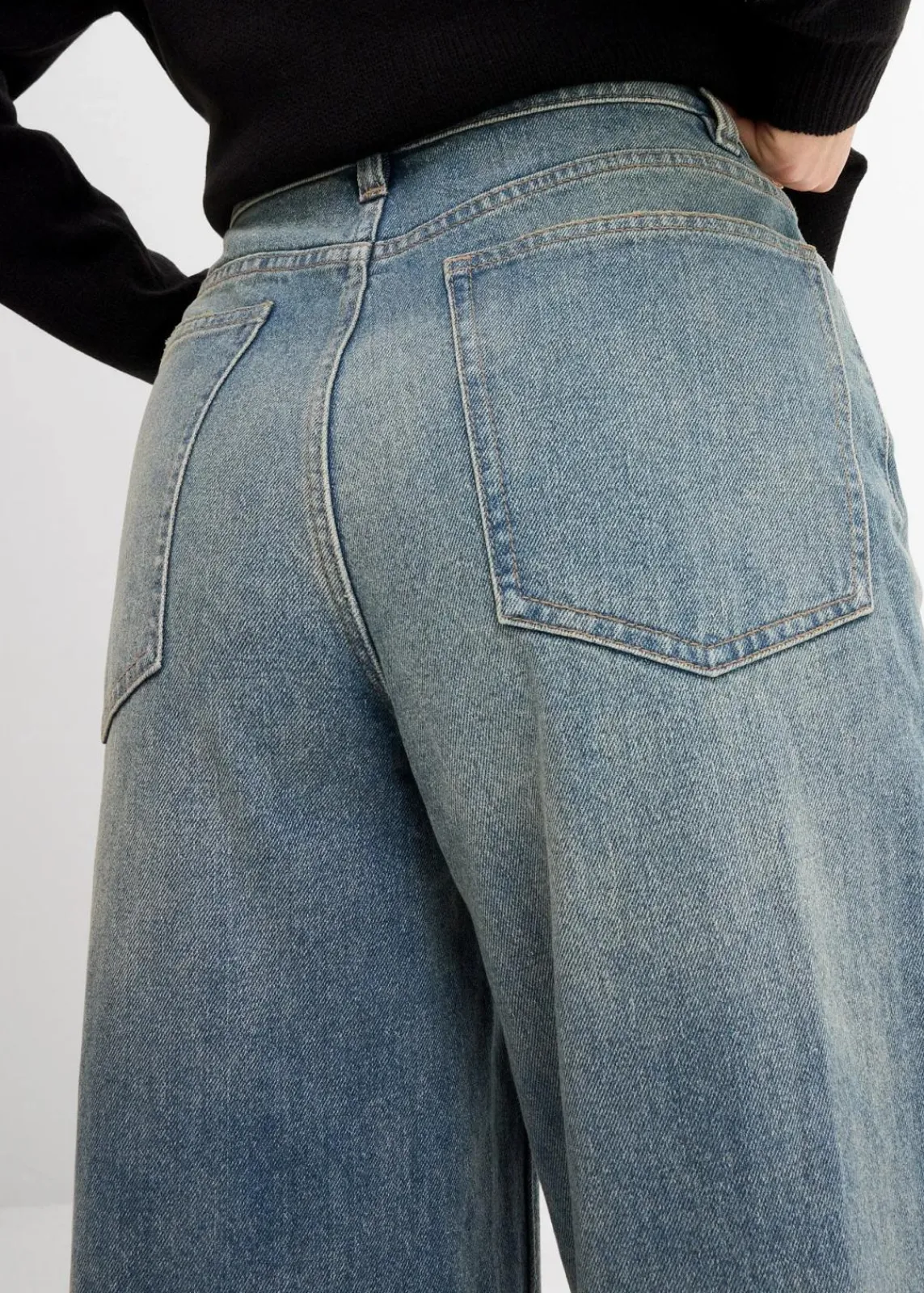 bonprix Jeans|Bekleidung·Shirts & Tops^Wide-Leg-Jeans High Waist hellblau denim used