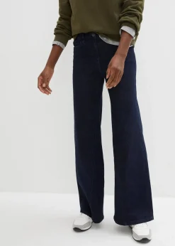 bonprix Kurzgrößen|Bekleidung·Shirts & Tops^Wide-Leg-Jeans High Waist, Bequembund nachtblau denim