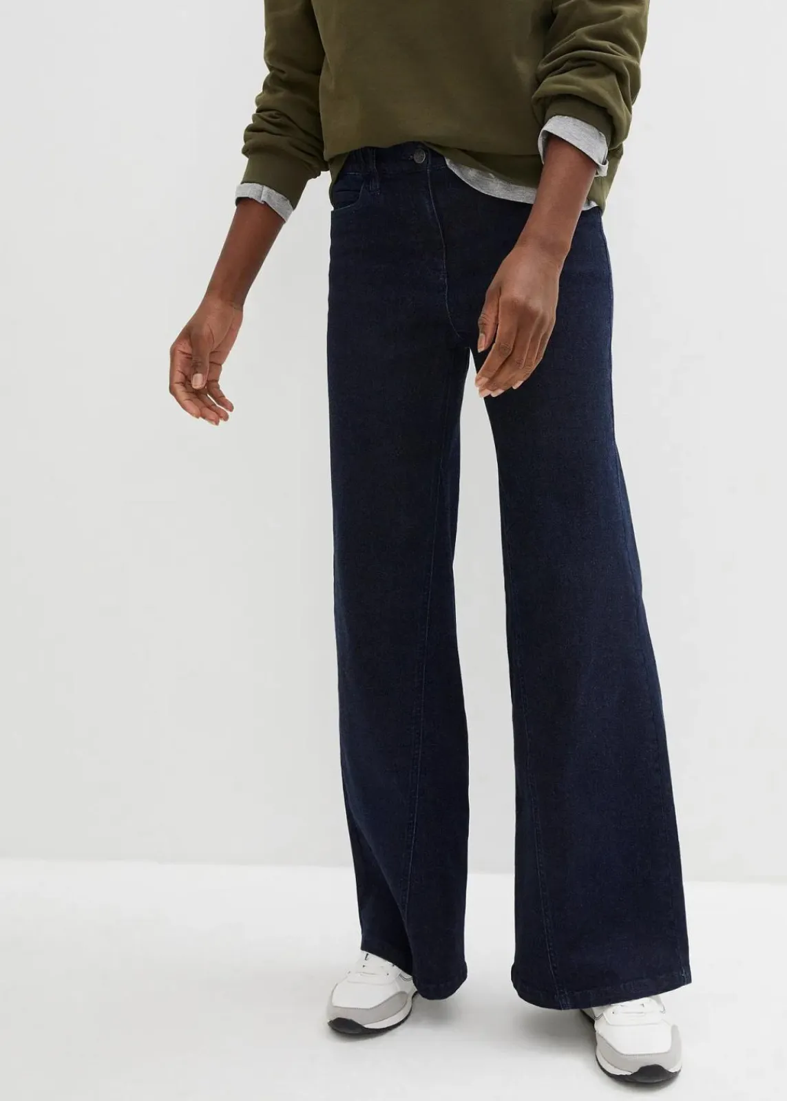 bonprix Kurzgrößen|Bekleidung·Shirts & Tops^Wide-Leg-Jeans High Waist, Bequembund nachtblau denim