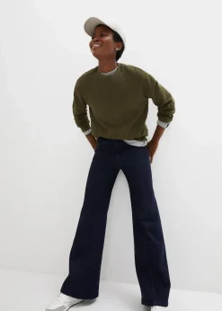 bonprix Kurzgrößen|Bekleidung·Shirts & Tops^Wide-Leg-Jeans High Waist, Bequembund nachtblau denim