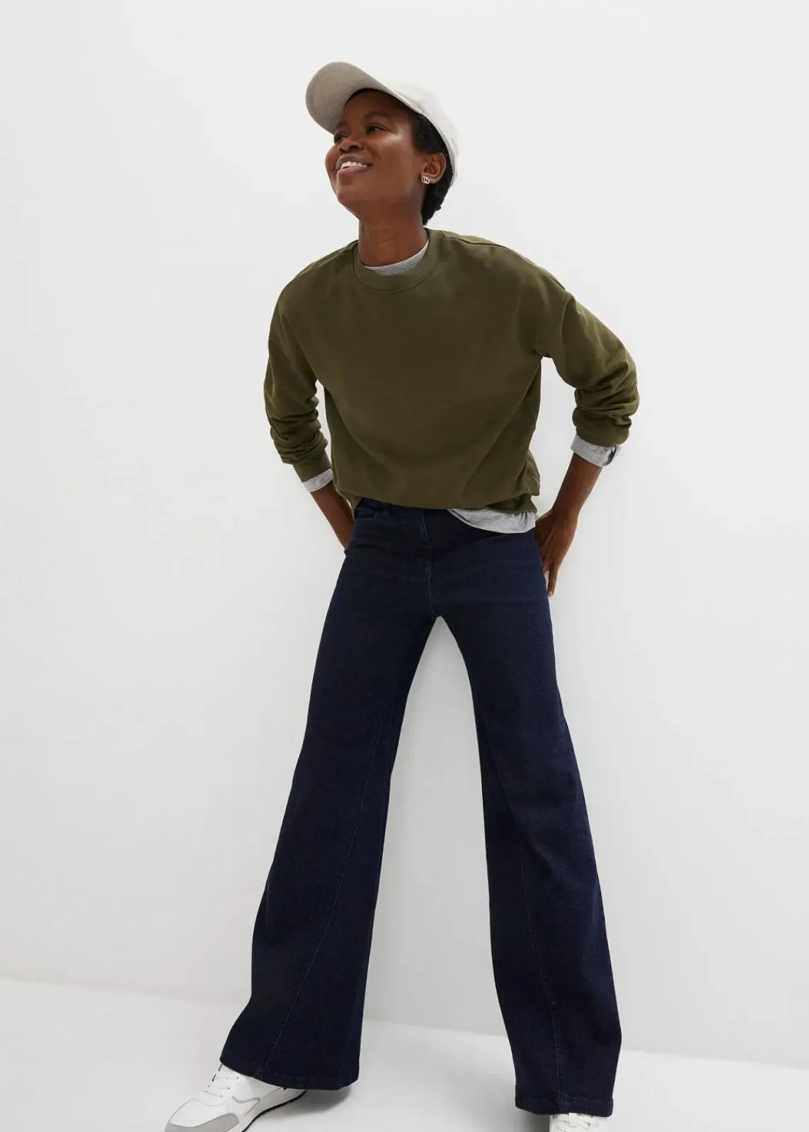 bonprix Kurzgrößen|Bekleidung·Shirts & Tops^Wide-Leg-Jeans High Waist, Bequembund nachtblau denim