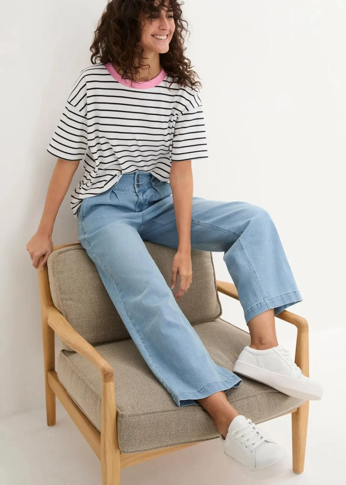 bonprix Bekleidung·Shirts & Tops|Jeans^Wide-Leg-Jeans High Waist, Bequembund hellblau denim