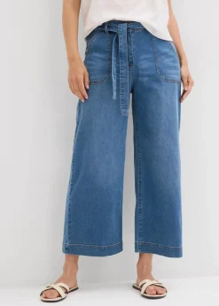 bonprix Jeans|Bekleidung·Shirts & Tops^Wide-Leg-Jeans High Waist, Bequembund cropped hellblau denim used