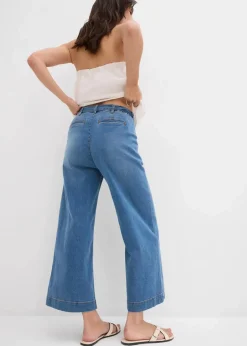 bonprix Jeans|Bekleidung·Shirts & Tops^Wide-Leg-Jeans High Waist, Bequembund cropped hellblau denim used