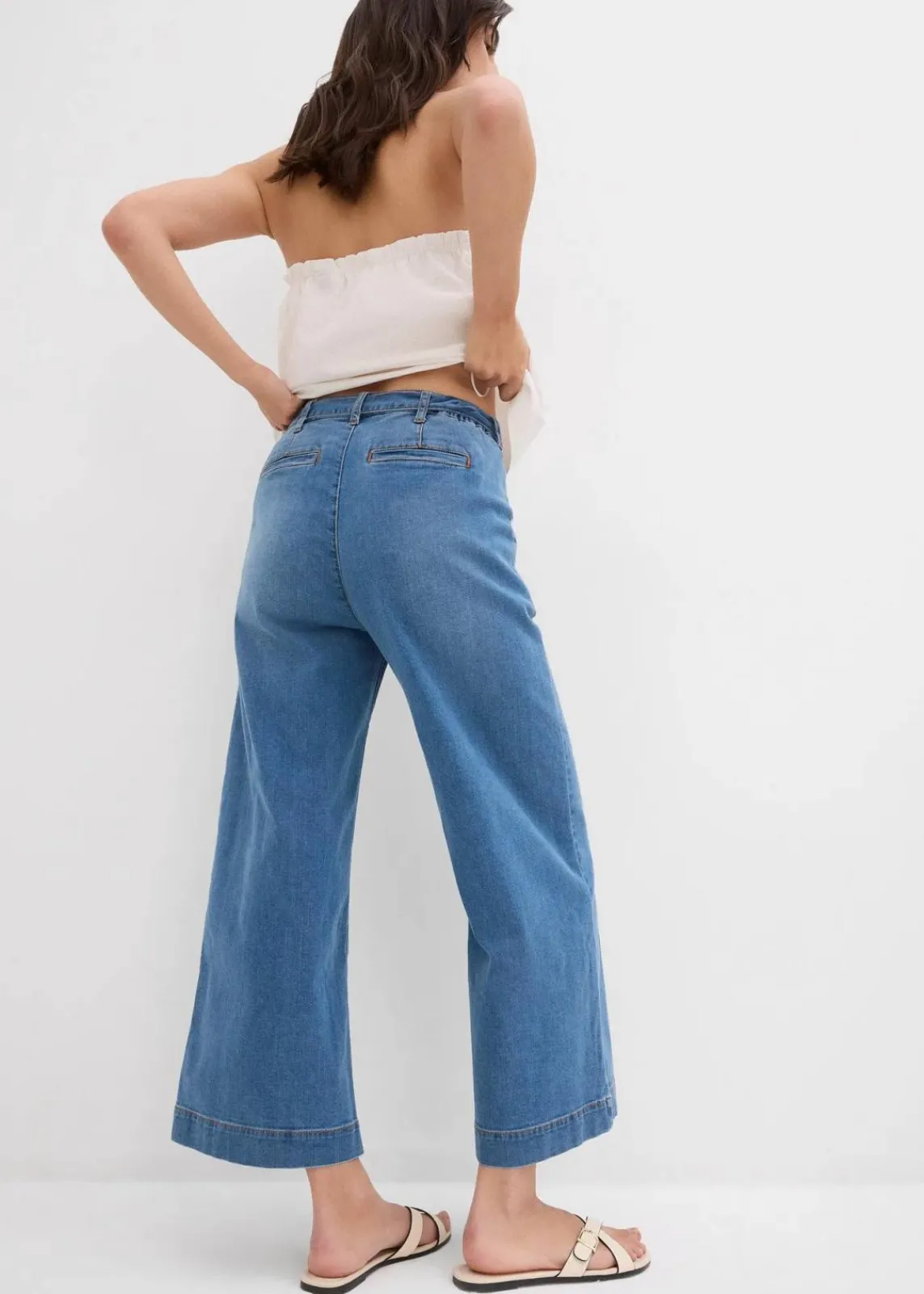 bonprix Jeans|Bekleidung·Shirts & Tops^Wide-Leg-Jeans High Waist, Bequembund cropped hellblau denim used