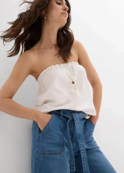 bonprix Jeans|Bekleidung·Shirts & Tops^Wide-Leg-Jeans High Waist, Bequembund cropped hellblau denim used