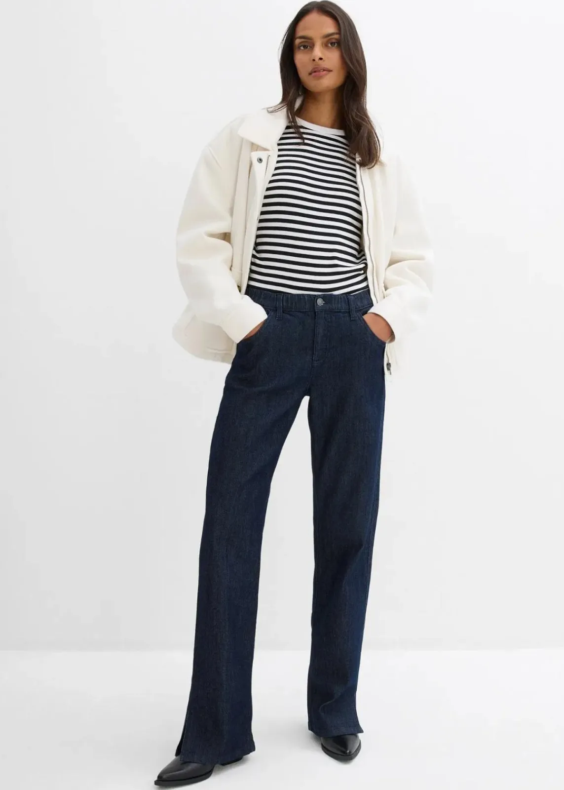 bonprix Bekleidung·Shirts & Tops|Jeans^Wide-Leg-Jeans High Waist, Bequembund tiefblau denim ungewaschen