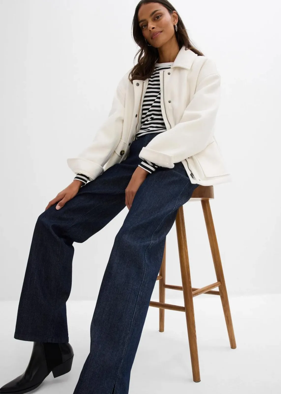 bonprix Bekleidung·Shirts & Tops|Jeans^Wide-Leg-Jeans High Waist, Bequembund tiefblau denim ungewaschen