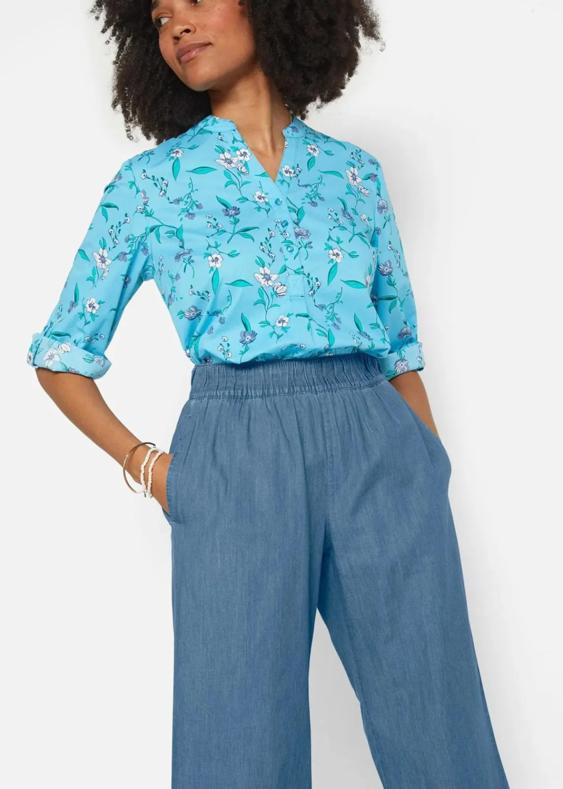 bonprix Jeans|Bekleidung·Shirts & Tops^Wide-Leg-Jeans, High Waist, Bequembund hellblau denim