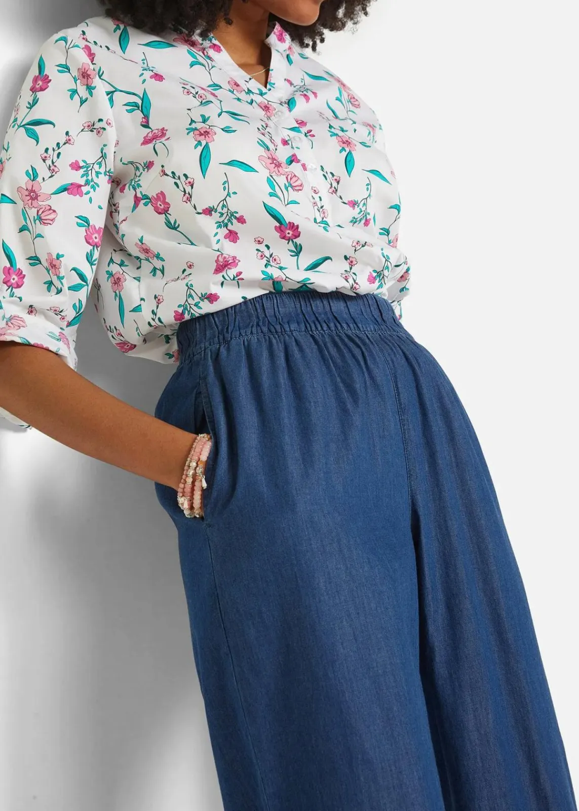 bonprix Bekleidung·Shirts & Tops|Jeans^Wide-Leg-Jeans, High Waist, Bequembund blau denim