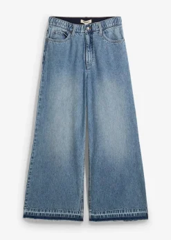 bonprix Jeans^Wide-Leg-Jeans High Waist, cropped hellblau denim used