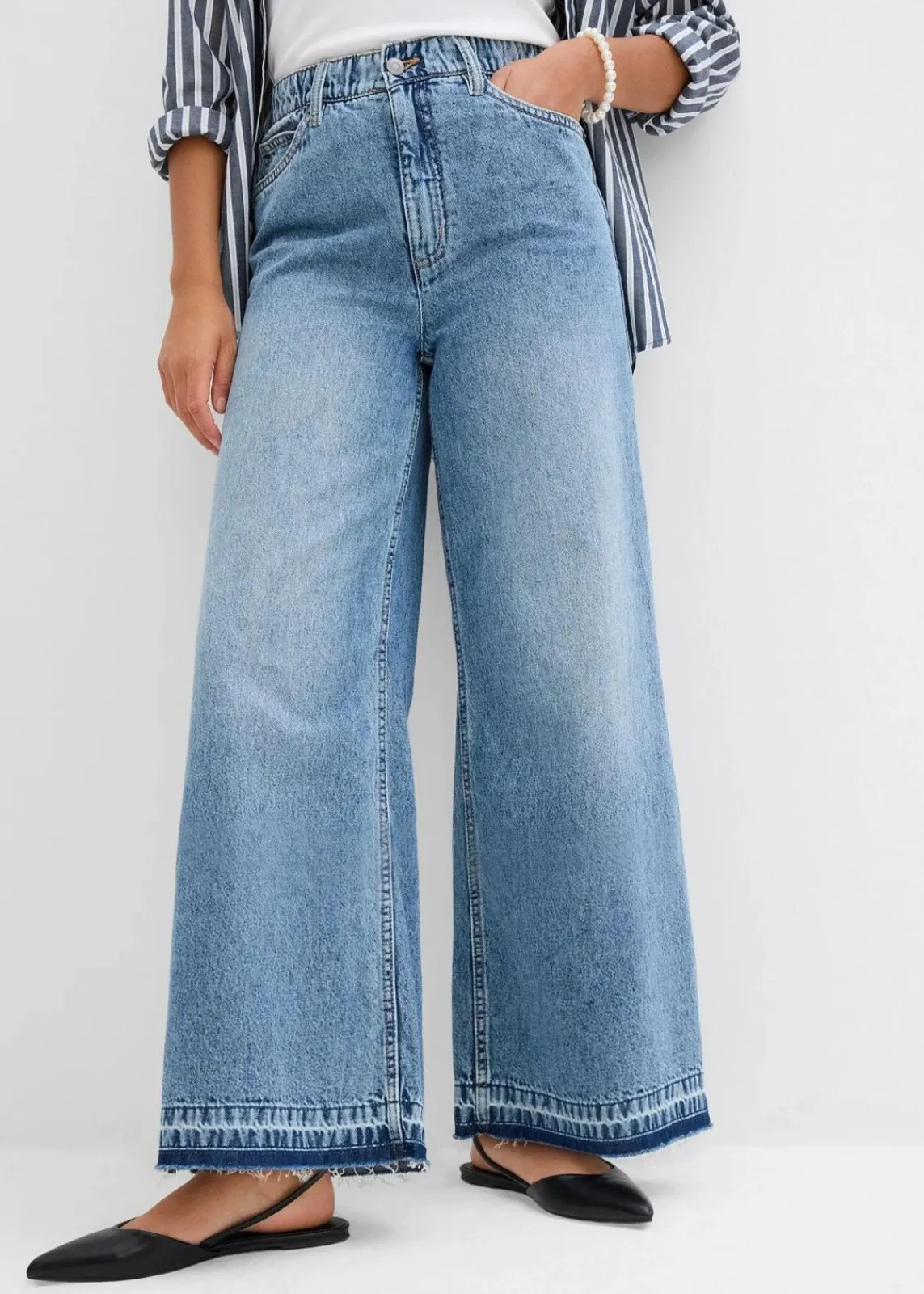 bonprix Jeans^Wide-Leg-Jeans High Waist, cropped hellblau denim used