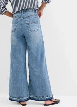 bonprix Jeans^Wide-Leg-Jeans High Waist, cropped hellblau denim used