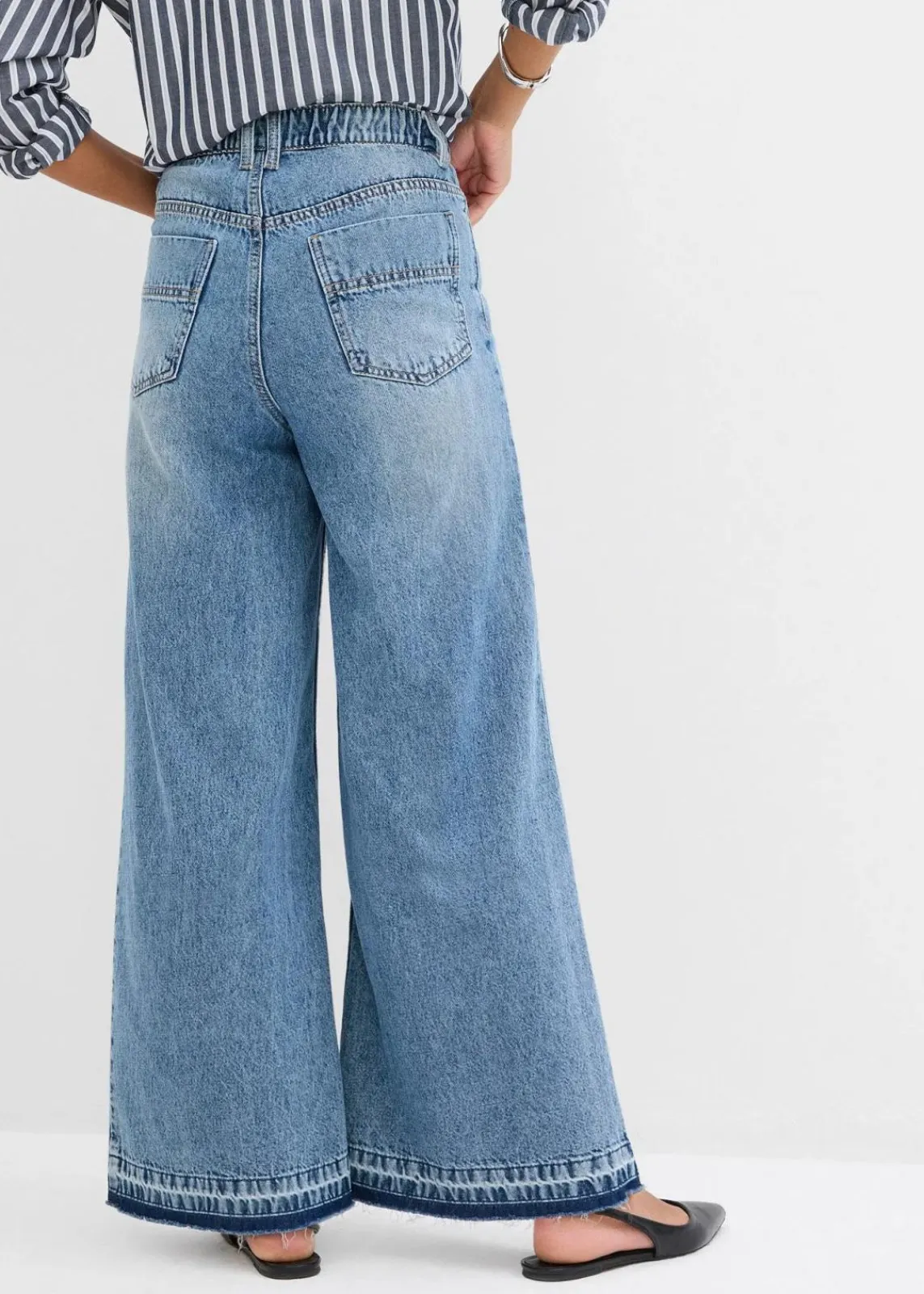 bonprix Jeans^Wide-Leg-Jeans High Waist, cropped hellblau denim used