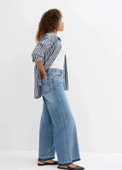 bonprix Jeans^Wide-Leg-Jeans High Waist, cropped hellblau denim used