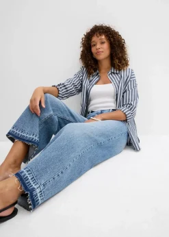 bonprix Jeans^Wide-Leg-Jeans High Waist, cropped hellblau denim used