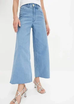 bonprix Jeans|Bekleidung·Shirts & Tops^Wide-Leg-Jeans, High Waist, cropped hellblau denim used