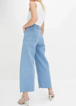 bonprix Jeans|Bekleidung·Shirts & Tops^Wide-Leg-Jeans, High Waist, cropped hellblau denim used