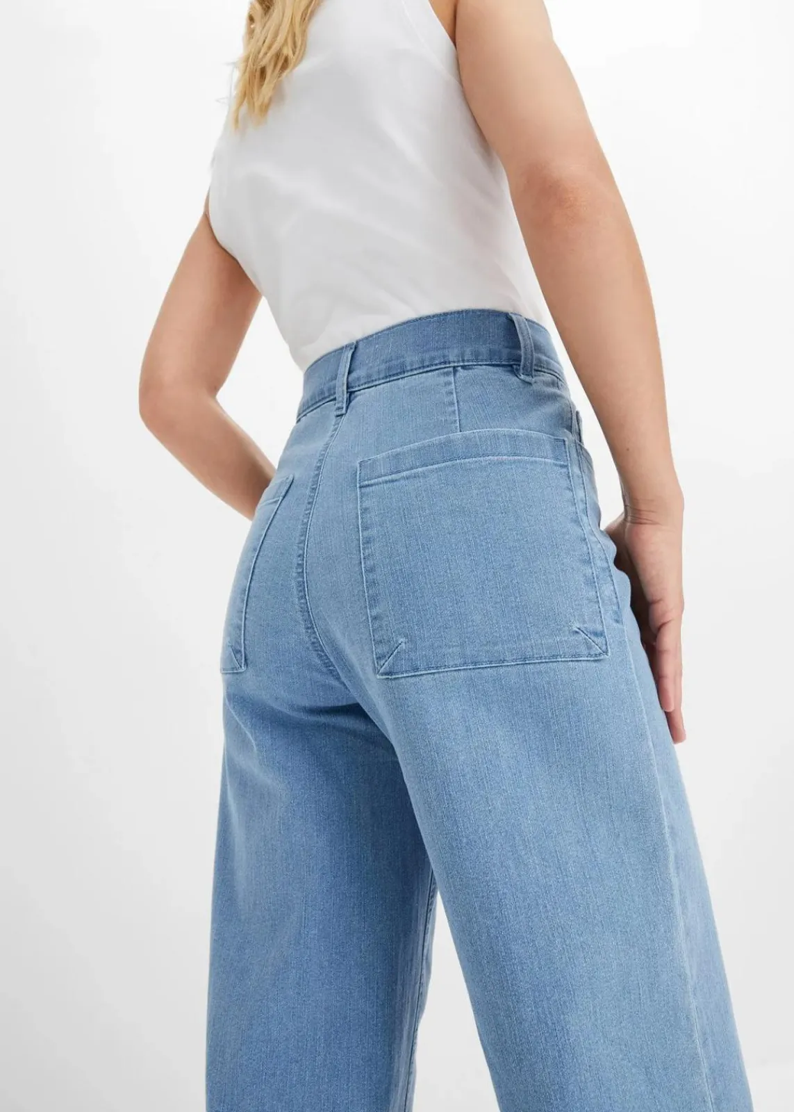 bonprix Jeans|Bekleidung·Shirts & Tops^Wide-Leg-Jeans, High Waist, cropped hellblau denim used