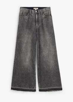 bonprix Jeans^Wide-Leg-Jeans High Waist, cropped dunkelgrau denim used