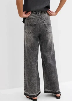 bonprix Jeans^Wide-Leg-Jeans High Waist, cropped dunkelgrau denim used