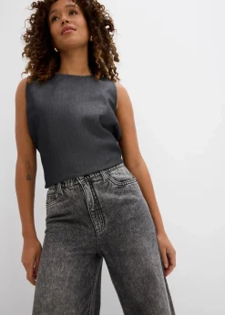 bonprix Jeans^Wide-Leg-Jeans High Waist, cropped dunkelgrau denim used