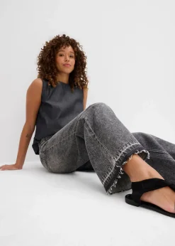 bonprix Jeans^Wide-Leg-Jeans High Waist, cropped dunkelgrau denim used