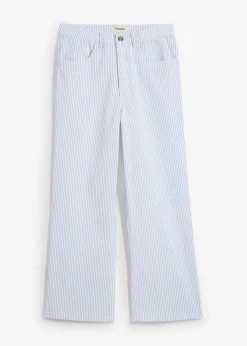 bonprix Bekleidung·Shirts & Tops|Jeans^Wide-Leg-Jeans High Waist, cropped weiß gestreift