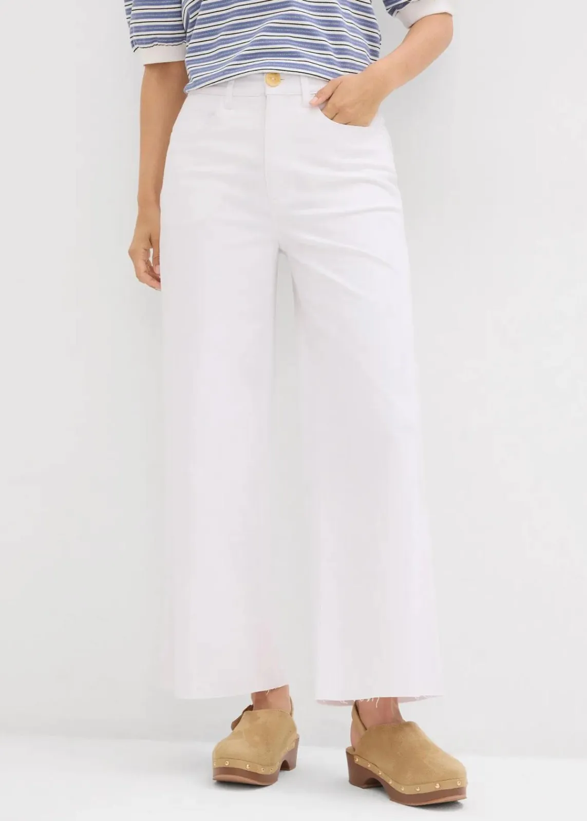 bonprix Bekleidung·Shirts & Tops|Jeans^Wide-Leg-Jeans, High Waist, cropped weiß