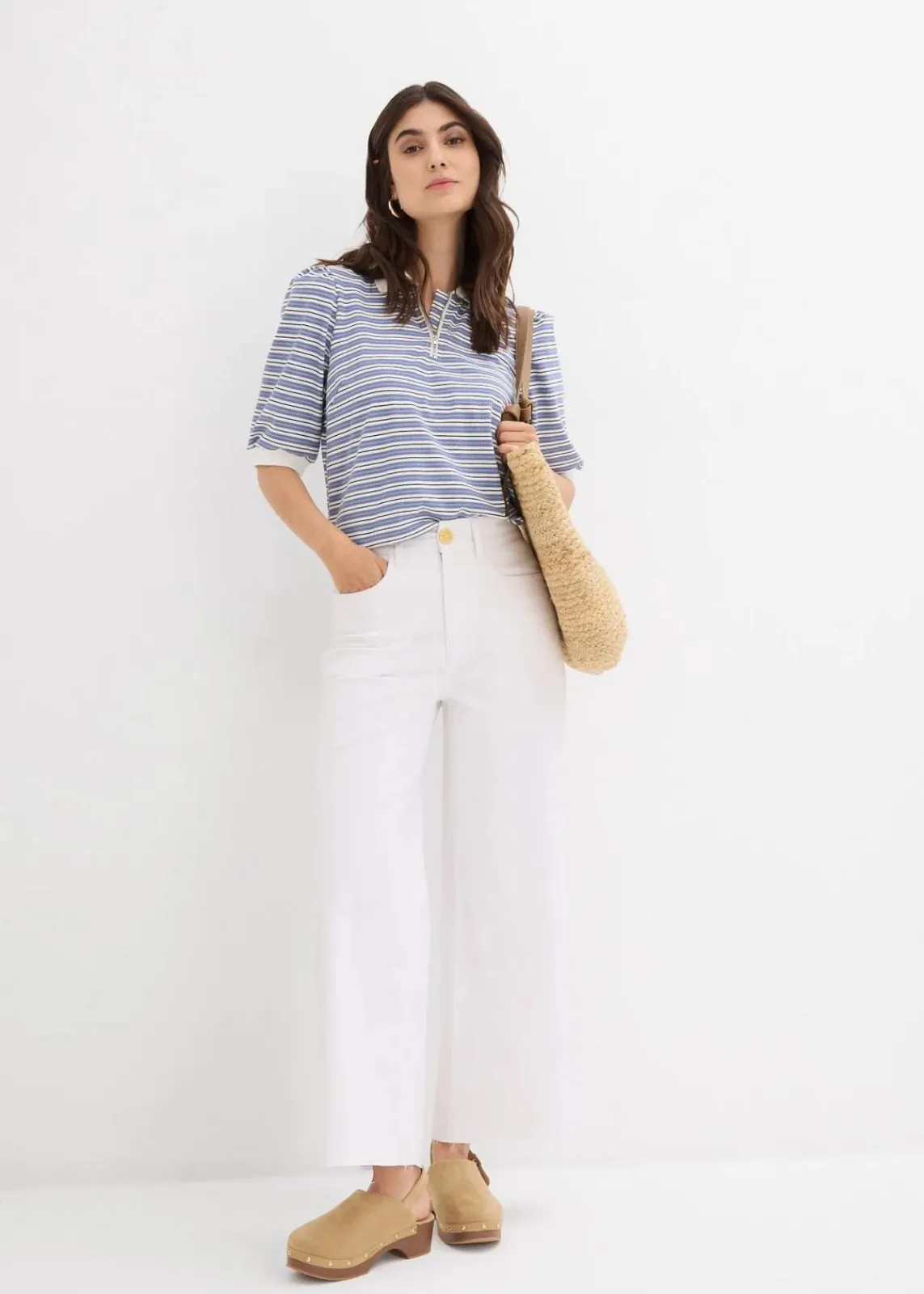 bonprix Bekleidung·Shirts & Tops|Jeans^Wide-Leg-Jeans, High Waist, cropped weiß