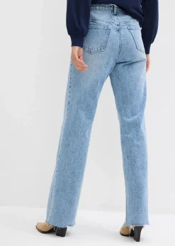 bonprix Kurzgrößen|Bekleidung·Shirts & Tops^Wide-Leg-Jeans, High Waist, full Length eisblau denim used