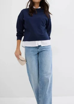 bonprix Kurzgrößen|Bekleidung·Shirts & Tops^Wide-Leg-Jeans, High Waist, full Length eisblau denim used