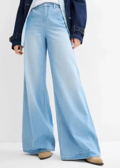 bonprix Jeans|Kurzgrößen^Wide-Leg-Jeans, High Waist, Full Length Bequembund hellblau denim used