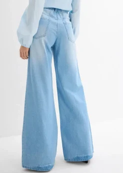 bonprix Jeans|Kurzgrößen^Wide-Leg-Jeans, High Waist, Full Length Bequembund hellblau denim used