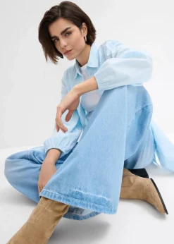 bonprix Jeans|Kurzgrößen^Wide-Leg-Jeans, High Waist, Full Length Bequembund hellblau denim used