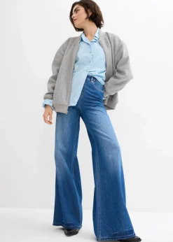bonprix Kurzgrößen|Bekleidung·Shirts & Tops^Wide-Leg-Jeans, High Waist, Full Length Bequembund blau denim used