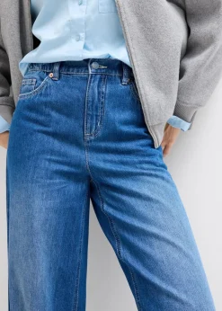 bonprix Kurzgrößen|Bekleidung·Shirts & Tops^Wide-Leg-Jeans, High Waist, Full Length Bequembund blau denim used
