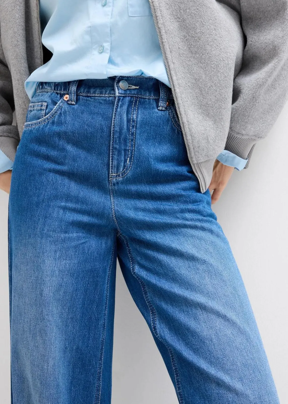 bonprix Kurzgrößen|Bekleidung·Shirts & Tops^Wide-Leg-Jeans, High Waist, Full Length Bequembund blau denim used