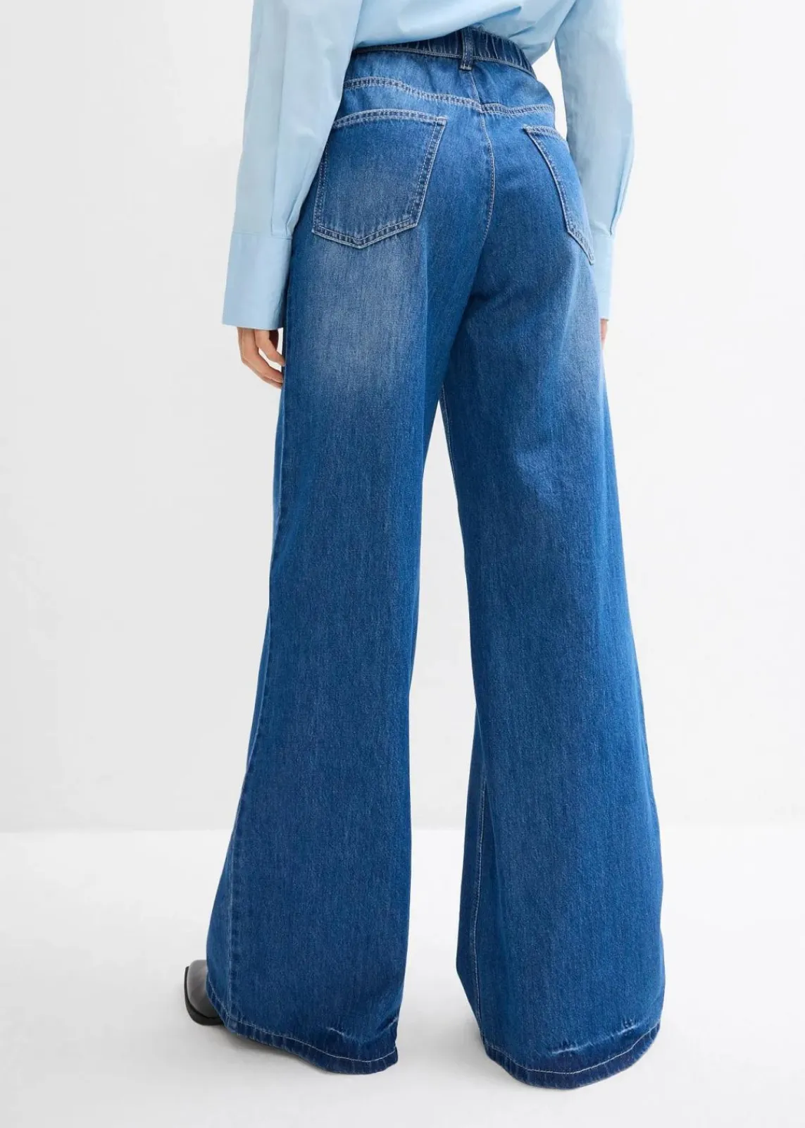 bonprix Jeans|Kurzgrößen^Wide-Leg-Jeans, High Waist, Full Length Bequembund blau denim used
