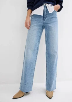 bonprix Jeans|Kurzgrößen^Wide-Leg-Jeans, High Waist, full Length eisblau denim used