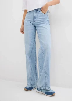 bonprix Bekleidung·Shirts & Tops|Jeans^Wide-Leg-Jeans High Waist, Low Stretch eisblau denim used