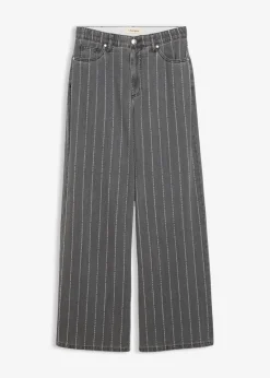 bonprix Bekleidung·Shirts & Tops|Jeans^Wide-Leg-Jeans High Waist mit Destroyed Effekten grau denim used