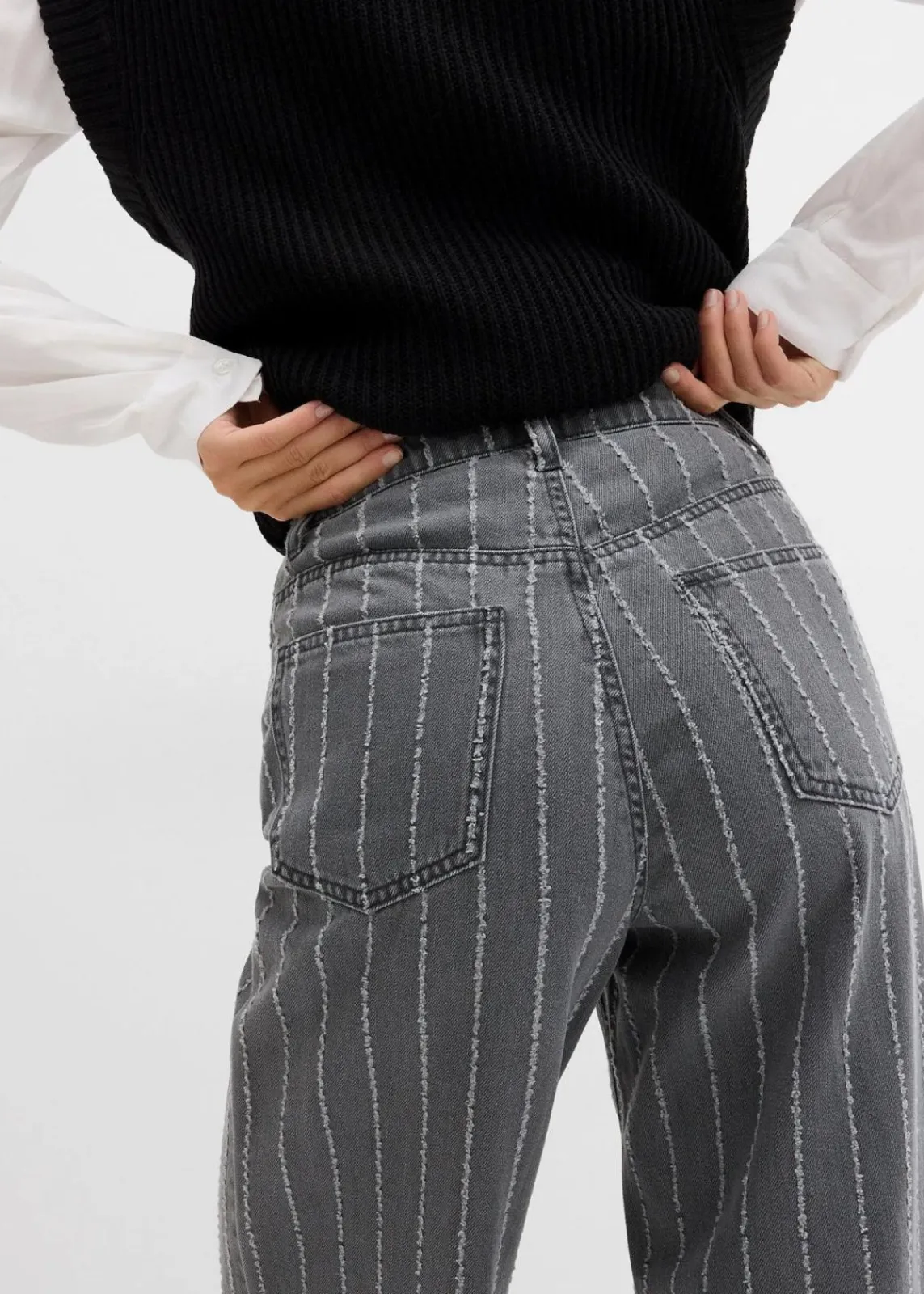 bonprix Bekleidung·Shirts & Tops|Jeans^Wide-Leg-Jeans High Waist mit Destroyed Effekten grau denim used