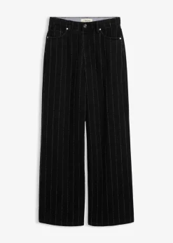 bonprix Jeans|Bekleidung·Shirts & Tops^Wide-Leg-Jeans High Waist mit Destroyed Effekten schwarz denim used